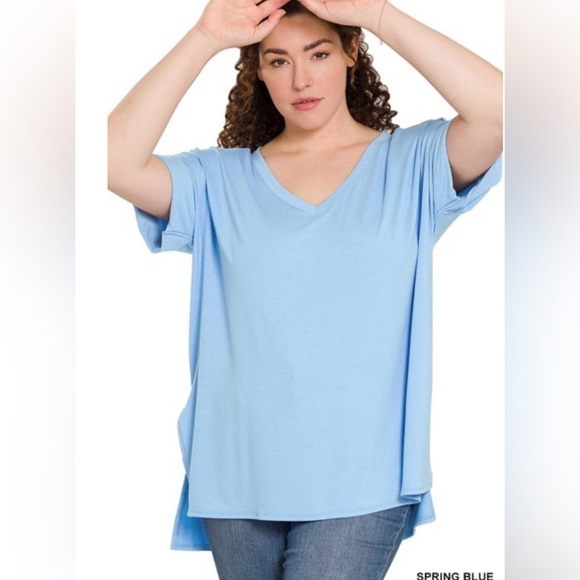 Zenana Plus Rolled Sleeve Top - Picture 2 of 4